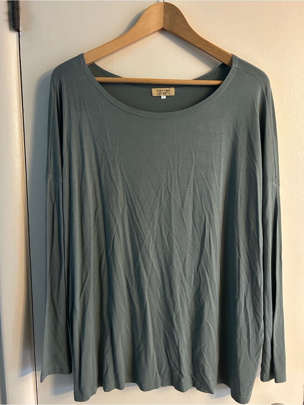 Piko 1988 Slate Blue Long Sleeve Scoop Neck Top